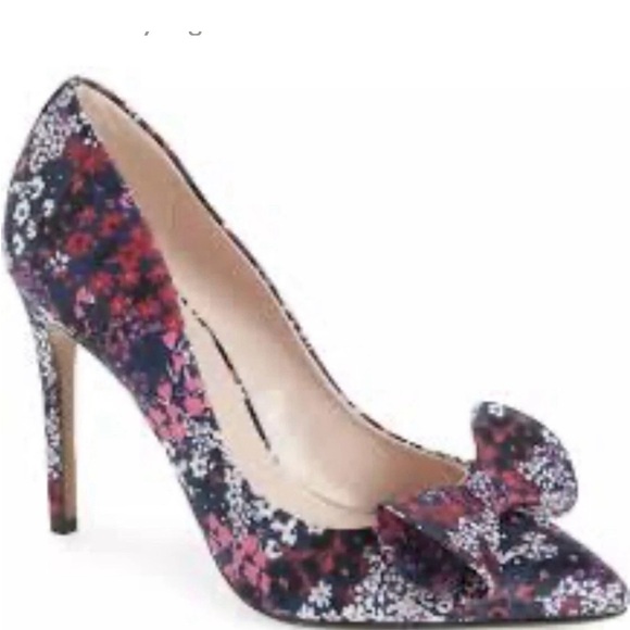 Ted Baker Navy Ditsy Multicolor Floral Heels with Bow - Picture 1 of 7